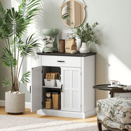HOMCOM Aparador de 2 Portas Aparador para Sala de Estar Estilo Rústico com 1 Gaveta Prateleira Ajustável para Sala de Jantar Entrada 75,2x40x91,5 cm Branco e Madeira