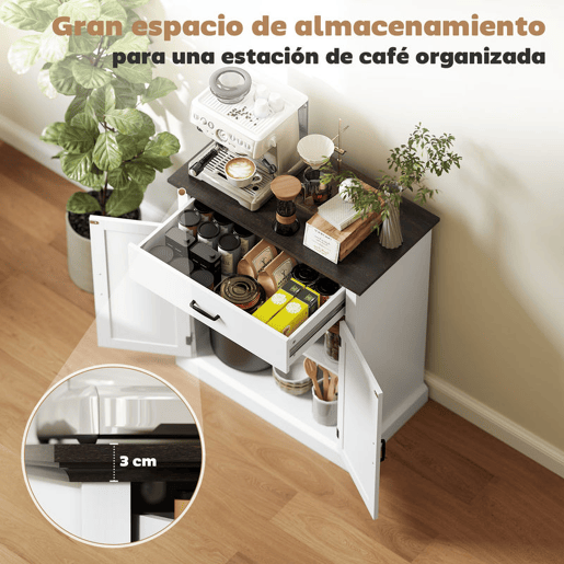 HOMCOM Aparador de 2 Portas Aparador para Sala de Estar Estilo Rústico com 1 Gaveta Prateleira Ajustável para Sala de Jantar Entrada 75,2x40x91,5 cm Branco e Madeira