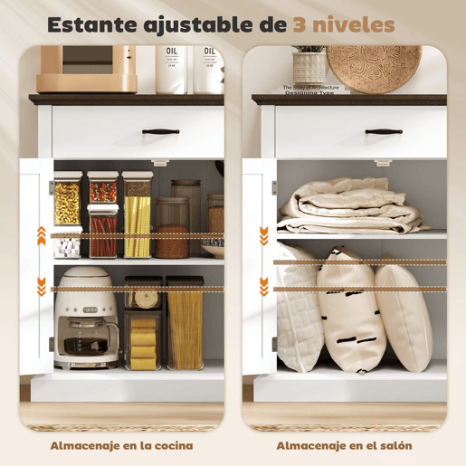 HOMCOM Aparador de 2 Portas Aparador para Sala de Estar Estilo Rústico com 1 Gaveta Prateleira Ajustável para Sala de Jantar Entrada 75,2x40x91,5 cm Branco e Madeira
