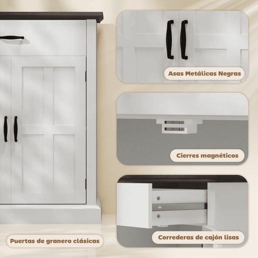 HOMCOM Aparador de 2 Portas Aparador para Sala de Estar Estilo Rústico com 1 Gaveta Prateleira Ajustável para Sala de Jantar Entrada 75,2x40x91,5 cm Branco e Madeira