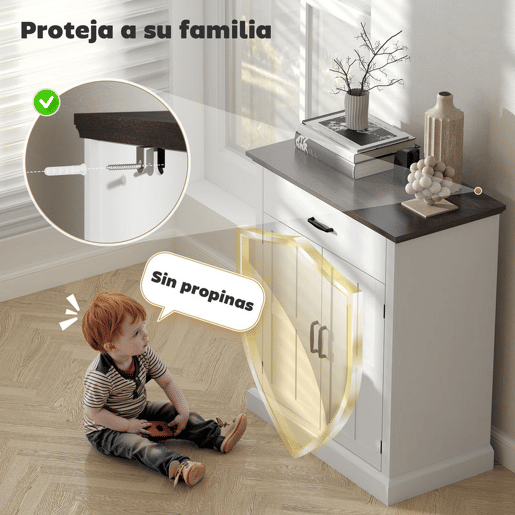 HOMCOM Aparador de 2 Portas Aparador para Sala de Estar Estilo Rústico com 1 Gaveta Prateleira Ajustável para Sala de Jantar Entrada 75,2x40x91,5 cm Branco e Madeira