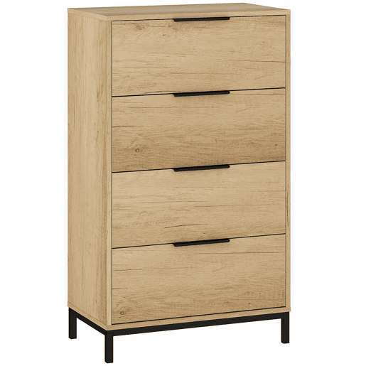 HOMCOM Cómoda de 4 Gavetas Cómoda para Dormitório Alta com Puxadores Metálicos Cómoda Estreita para Sala de Estar Corredor 62x35x105 cm Castanho Rústico