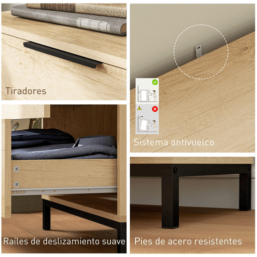 HOMCOM Cómoda de 4 Gavetas Cómoda para Dormitório Alta com Puxadores Metálicos Cómoda Estreita para Sala de Estar Corredor 62x35x105 cm Castanho Rústico