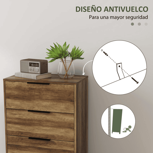 HOMCOM Cómoda de 4 Gavetas Cómoda para Dormitório Alta com Puxadores Metálicos Cómoda Estreita para Sala de Estar Corredor 62x35x105 cm Castanho Rústico