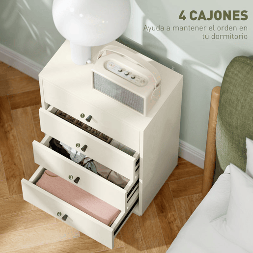 HOMCOM Cómoda de 4 Gavetas Cómoda para Dormitório Moderna Cómoda Estreita para Sala de Estar Corredor 47x29x75 cm Branco