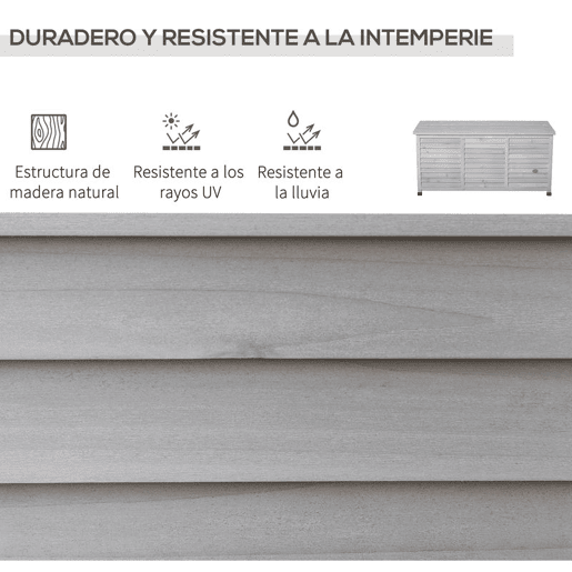 Outsunny Baú de Armazenamento Baú de Madeira de Jardim com Tampa Abatível e Desenho de Persiana 127x56x60 cm Cinzento