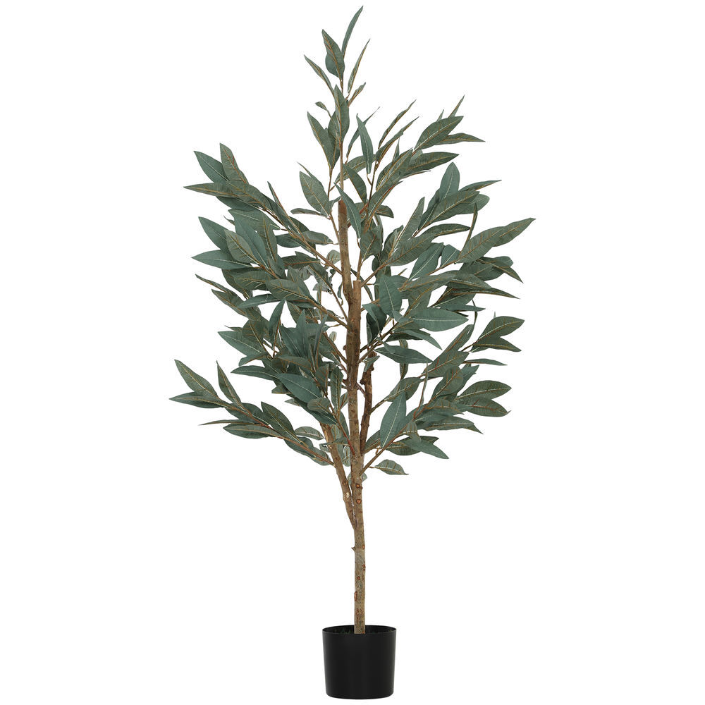 Homcom planta artificial decorativa grande 150 cm laurel artificial planta con maceta y hojas para interior verde