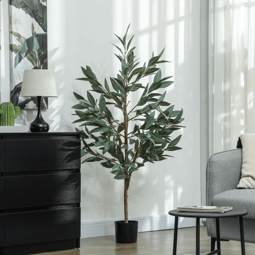 HOMCOM Planta Artificial de Louro 150 cm Planta Artificial Decorativa Grande Decoração para Casa Escritório Varanda Quarto Verde