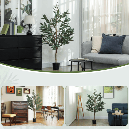 HOMCOM Planta Artificial de Louro 150 cm Planta Artificial Decorativa Grande Decoração para Casa Escritório Varanda Quarto Verde
