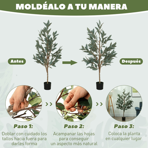 HOMCOM Planta Artificial de Louro 150 cm Planta Artificial Decorativa Grande Decoração para Casa Escritório Varanda Quarto Verde
