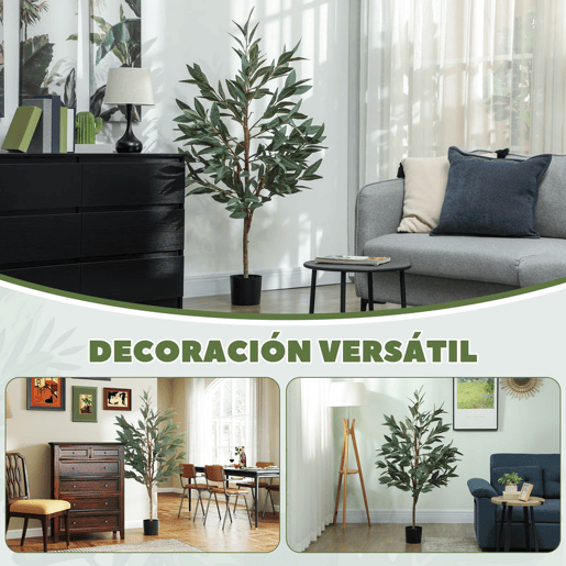 HOMCOM Planta Artificial de Louro 150 cm Planta Artificial Decorativa Grande Decoração para Casa Escritório Varanda Quarto Verde