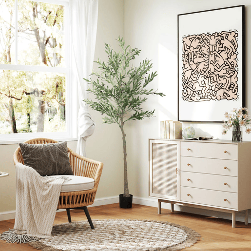 HOMCOM Oliveira Artificial 180 cm Planta Artificial Decorativa Grande Árvore Artificial de Interior com 40 Azeitonas Decoração para Lar Escritório Varanda Quarto Verde