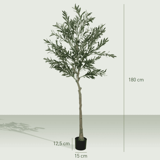 HOMCOM Oliveira Artificial 180 cm Planta Artificial Decorativa Grande Árvore Artificial de Interior com 40 Azeitonas Decoração para Lar Escritório Varanda Quarto Verde