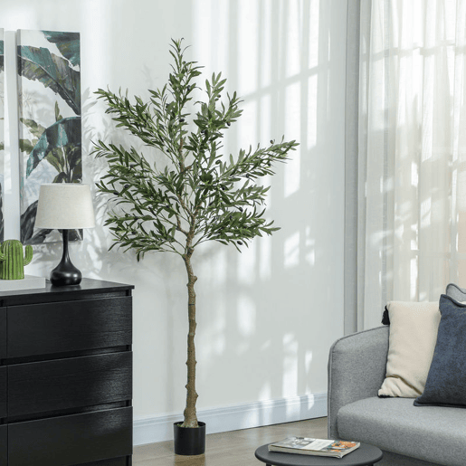 HOMCOM Oliveira Artificial 180 cm Planta Artificial Decorativa Grande Árvore Artificial de Interior com 40 Azeitonas Decoração para Lar Escritório Varanda Quarto Verde