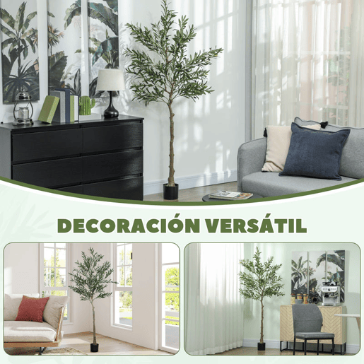 HOMCOM Oliveira Artificial 180 cm Planta Artificial Decorativa Grande Árvore Artificial de Interior com 40 Azeitonas Decoração para Lar Escritório Varanda Quarto Verde