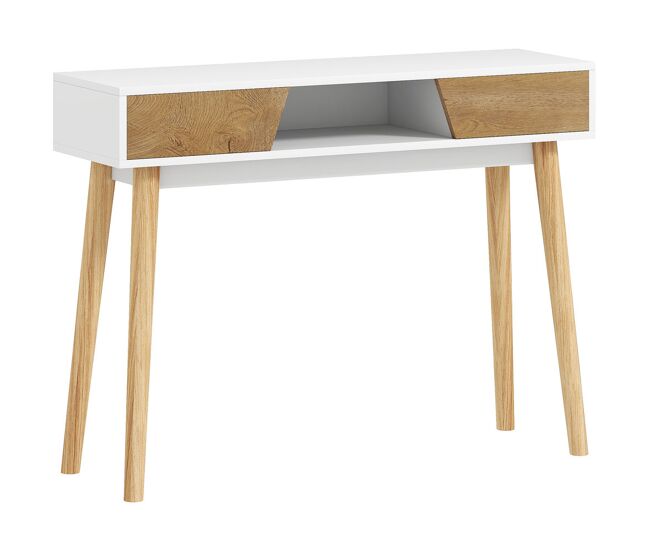 Homcom mesa de consola estrecha consola de recibidor mesa de sofá moderna con 2 cajones compartimento y patas de madera para pasillo entrada salón