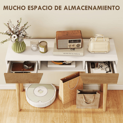 HOMCOM Mesa de Consola Estreita Consola de Entrada Mesa Consola Moderna com 2 Gavetas Compartimento e Pés de Madeira para Corredor Entrada Sala de Estar Dormitório 100x30x75 cm Branco
