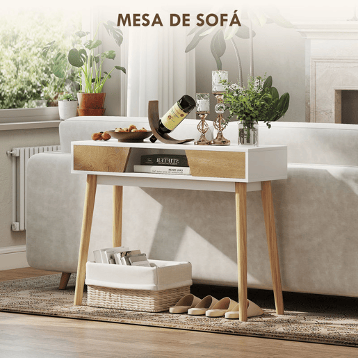 HOMCOM Mesa de Consola Estreita Consola de Entrada Mesa Consola Moderna com 2 Gavetas Compartimento e Pés de Madeira para Corredor Entrada Sala de Estar Dormitório 100x30x75 cm Branco