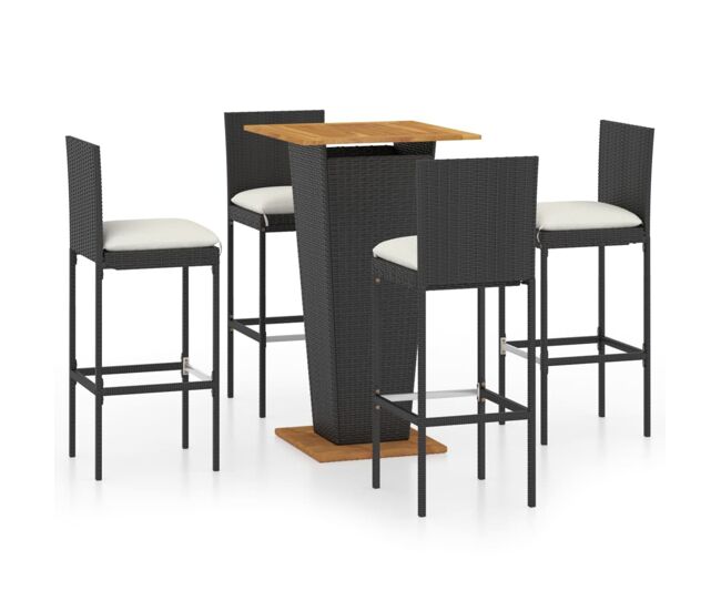 Set de muebles de bar de jardín 5 pzas y cojines ratán pe negro