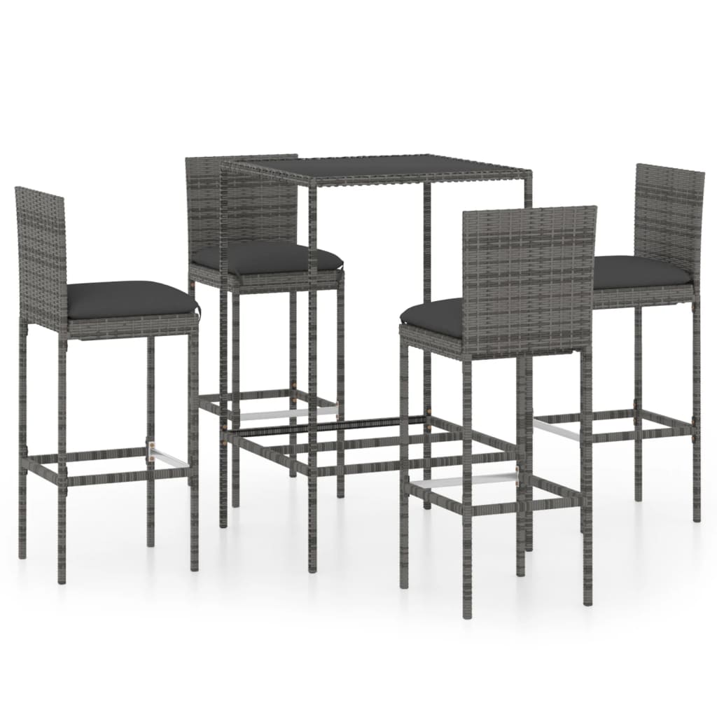 Set muebles bar jardín 5 piezas y cojines ratán sintético