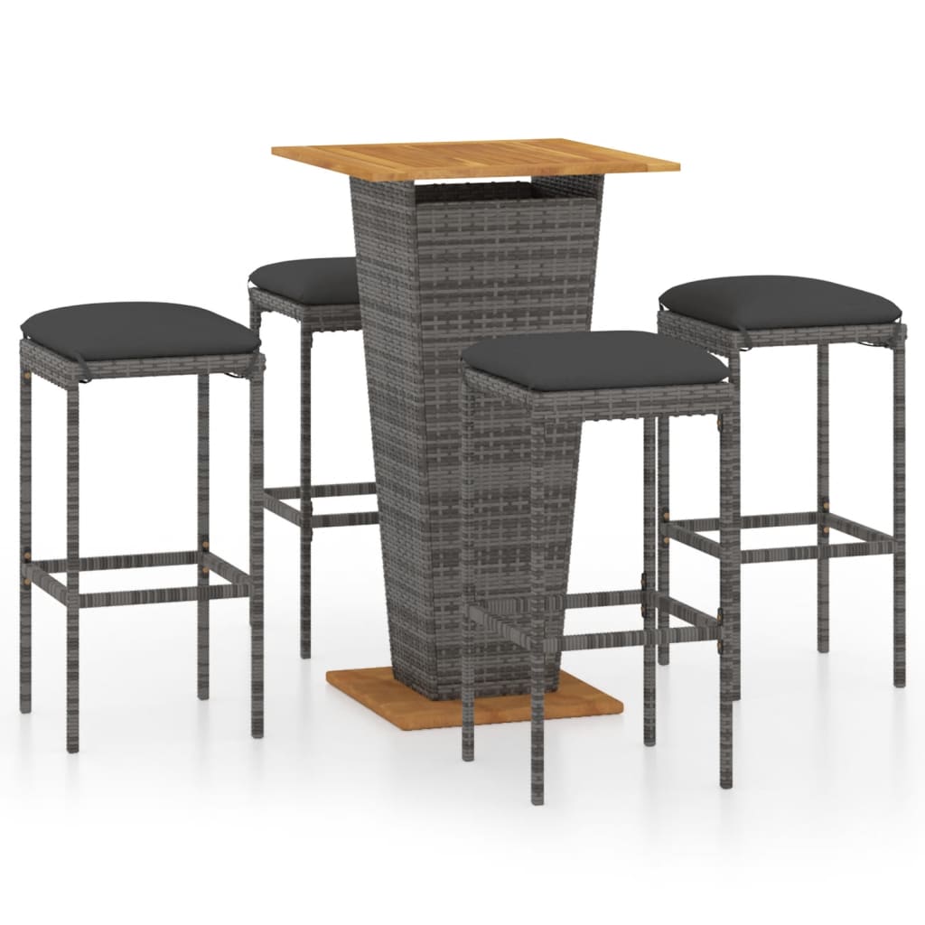 Set de muebles de bar de jardín 5 pzas y cojines ratán pe gris