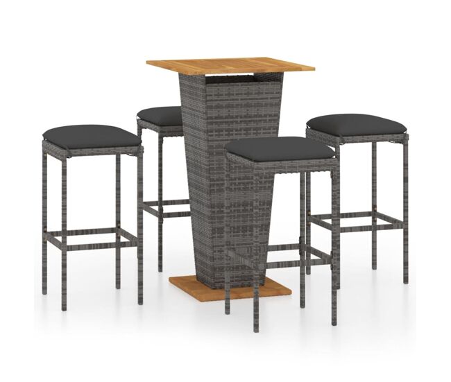 Set de muebles de bar de jardín 5 pzas y cojines ratán pe gris
