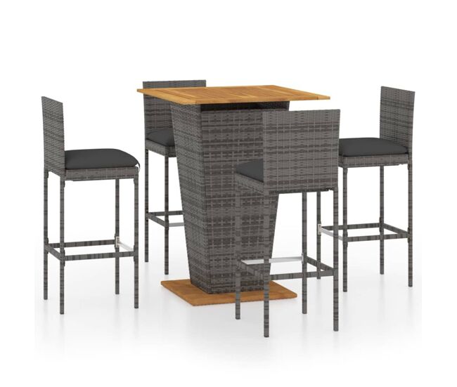 Set de muebles de bar de jardín 5 pzas y cojines ratán pe gris