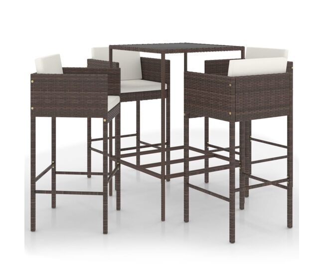 Set de bar de jardín 5 pzas con cojines ratán sintético marrón