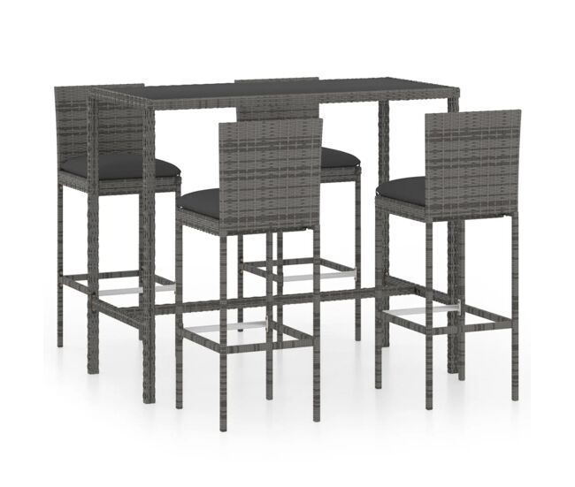 Set de muebles de bar de jardín 5 pzas y cojines ratán pe gris