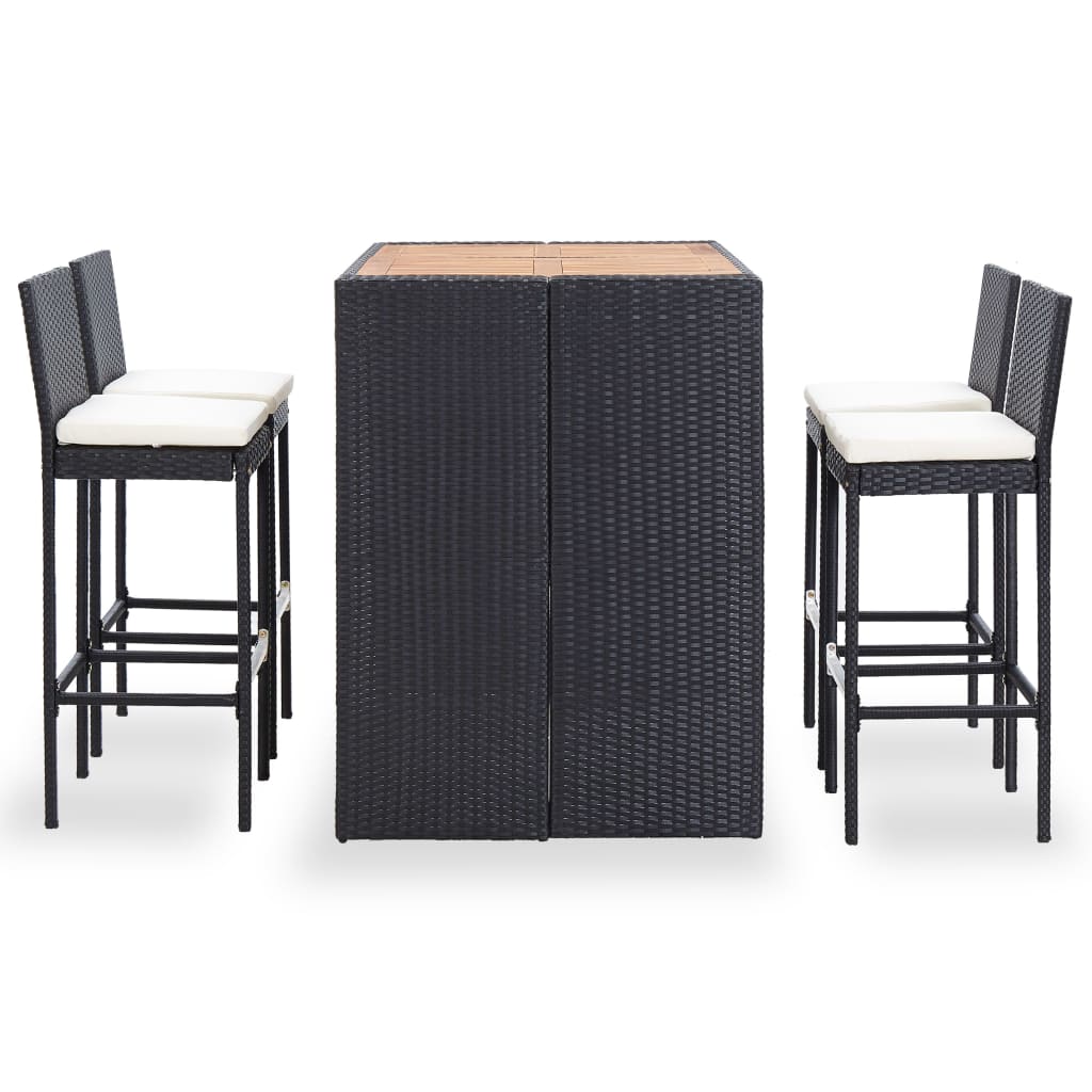 Mesa y sillas bar jardín 5 pzas ratán sintético y madera negro