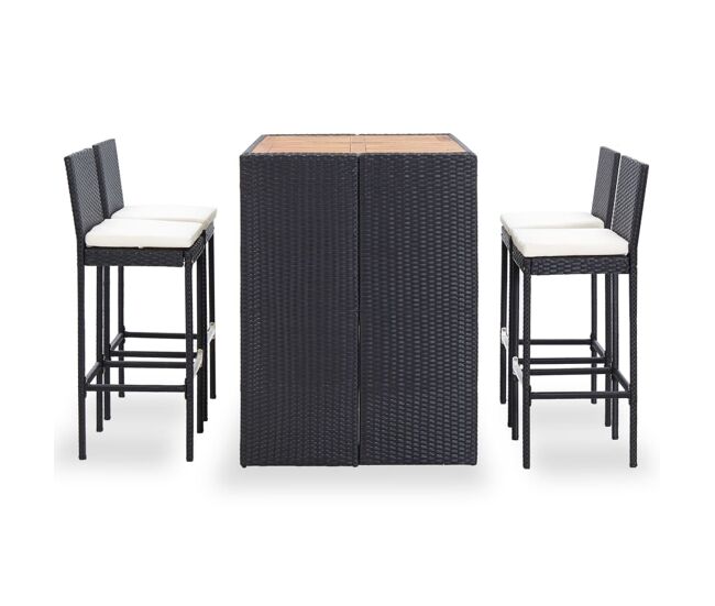 Mesa y sillas bar jardín 5 pzas ratán sintético y madera negro