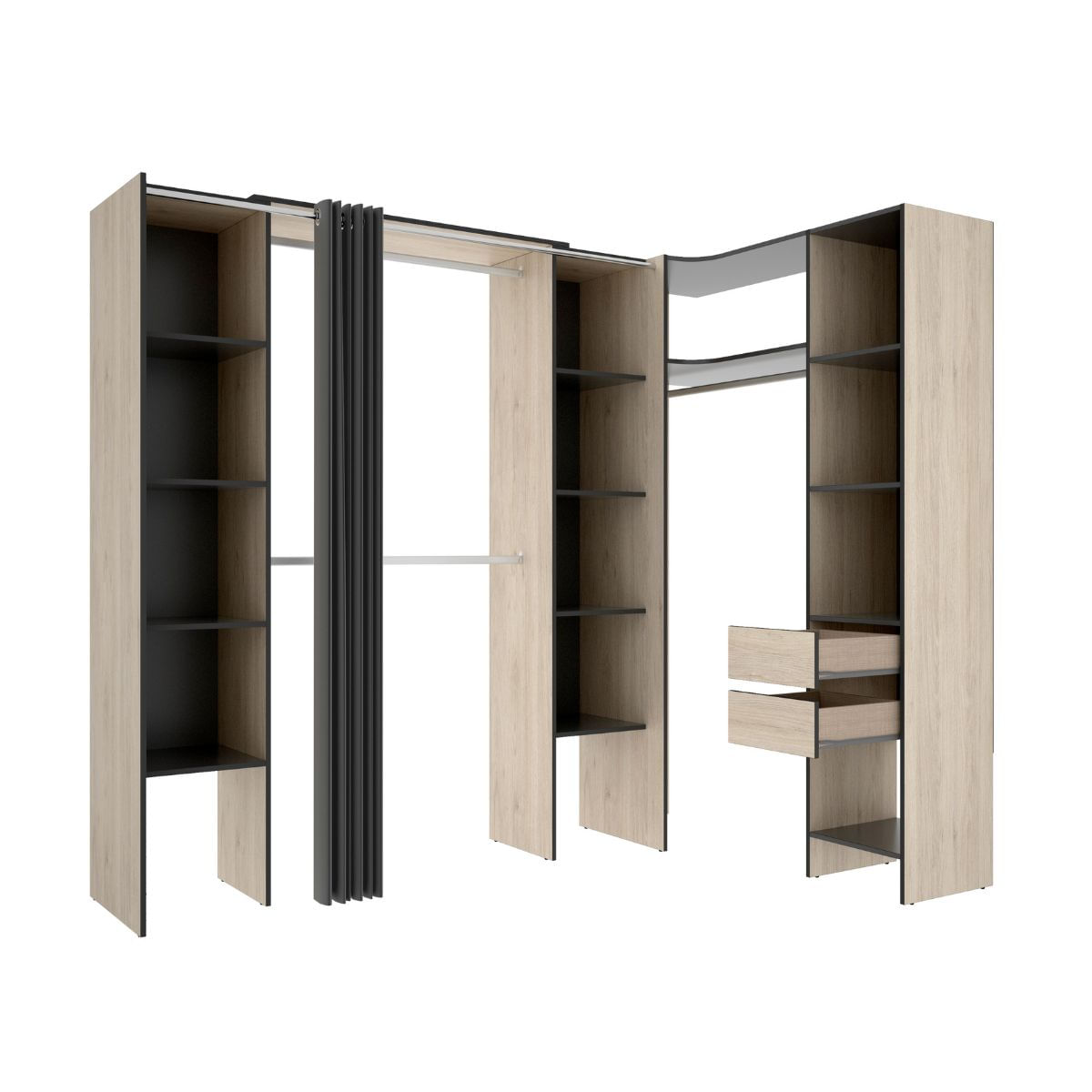 Armario vestidor Suit reversible  cajones +  barras +  columnas 164 Natural