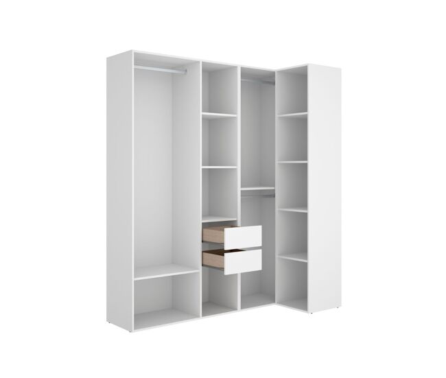 Armario vestidor suit 2 módulos + 3 barras + 2 cajones blanco/natural 205x182,5x79,5 cm