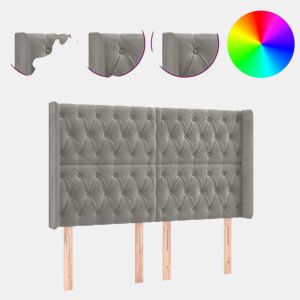 vidaXL Cabeceira cama c luzes LED veludo 147x16x118128cm cinza-claro