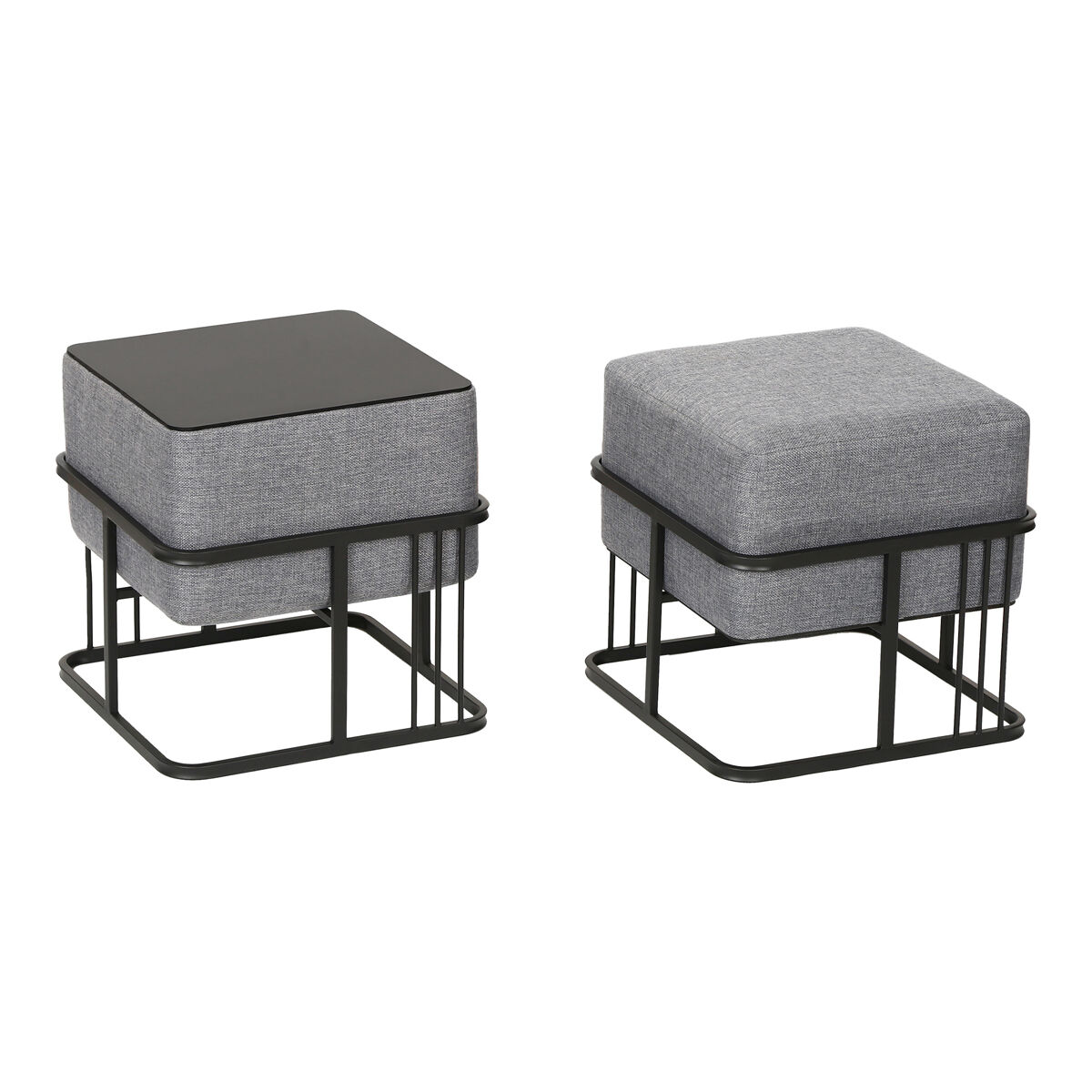 Juego de 2 puff tas reversibles apilables cuadrados 38x38x38 cm gris claro [en.casa]