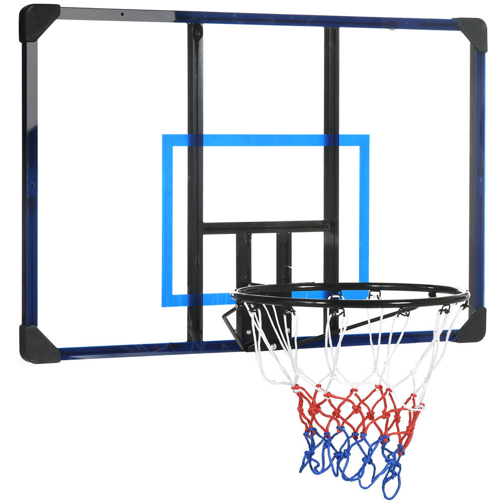 Sportnow canasta de baloncesto de pared tablero de baloncesto aro de baloncesto para exterior 113x61x73 cm azul y negro
