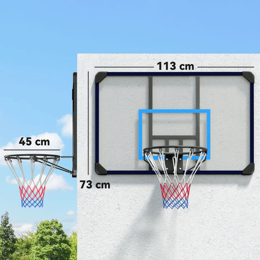 SPORTNOW Tabela de Basquetebol de Parede Cesta de Basquetebol para Exterior 113x61x73 cm Azul e Preto