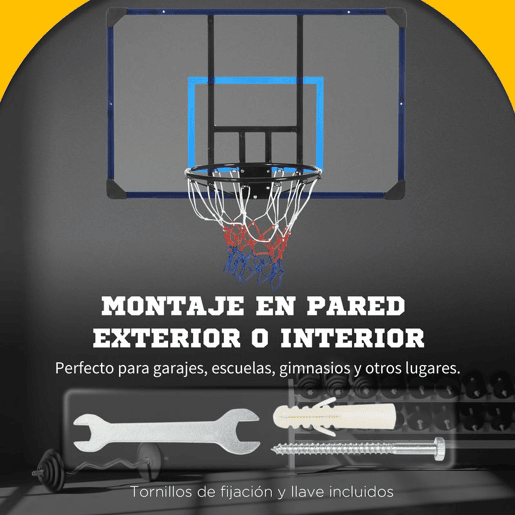 SPORTNOW Tabela de Basquetebol de Parede Cesta de Basquetebol para Exterior 113x61x73 cm Azul e Preto