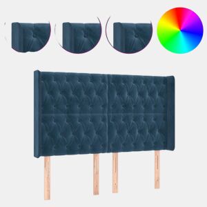 vidaXL Cabeceira cama c luzes LED veludo 163x16x118128cm azul-escuro