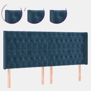 vidaXL Cabeceira cama c luzes LED veludo 183x16x118128cm azul-escuro