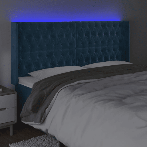 vidaXL Cabeceira cama c luzes LED veludo 183x16x118128cm azul-escuro vidaXL Cabeceira cama c luzes LED veludo 183x16x118128cm azul-escuro