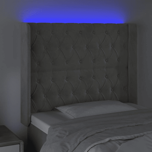 vidaXL Cabeceira cama c luzes LED veludo 93x16x118128 cm cinza-claro vidaXL Cabeceira cama c luzes LED veludo 93x16x118128 cm cinza-claro