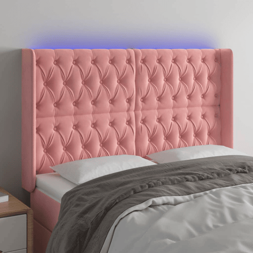 vidaXL Cabeceira de cama c luzes LED veludo 163x16x118128 cm rosa vidaXL Cabeceira de cama c luzes LED veludo 163x16x118128 cm rosa