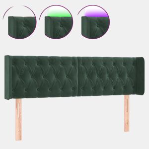 vidaXL Cabeceira cama c luzes LED veludo 163x16x7888 cm verde-escuro