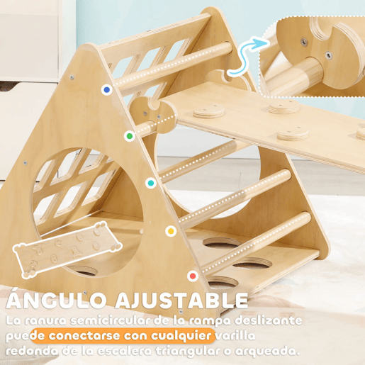 AIYAPLAY Triângulo de Escalar de Madeira 8 em 1 Jogo de Aprendizagem para Crianças de 18-48 Meses com Rampa Escada em Forma de Arco e Bolsa de Areia 175x59,5x60 cm Madeira