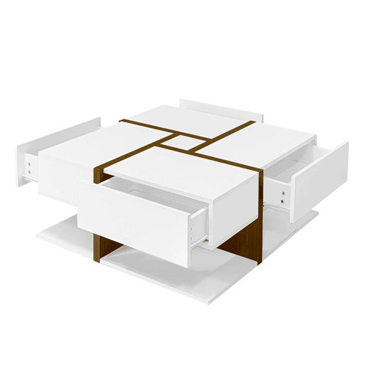 Mesa de centro quadrada de painel de partÃculas com 4 gavetas,branco Mesa de centro quadrada de painel de partÃculas com 4 gavetas,branco