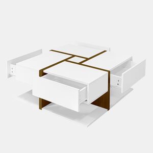 Mesa de centro quadrada de painel de partÃculas com 4 gavetas,branco