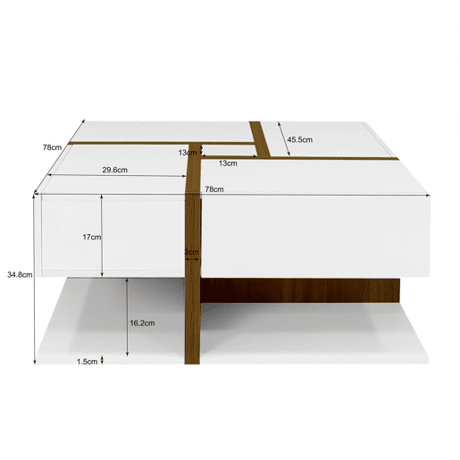 Mesa de centro quadrada de painel de partÃculas com 4 gavetas,branco Mesa de centro quadrada de painel de partÃculas com 4 gavetas,branco