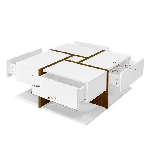 Mesa de centro quadrada de painel de partÃculas com 4 gavetas,branco Mesa de centro quadrada de painel de partÃculas com 4 gavetas,branco