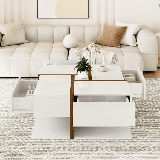 Mesa de centro quadrada de painel de partÃculas com 4 gavetas,branco Mesa de centro quadrada de painel de partÃculas com 4 gavetas,branco